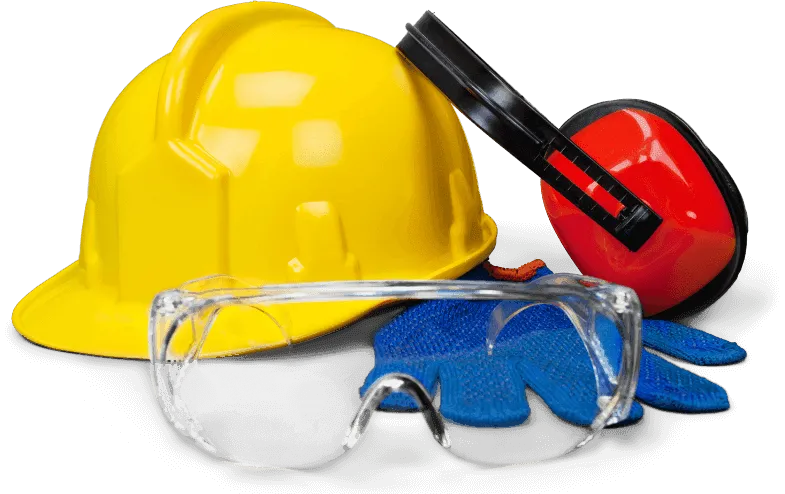 casco, occhiali, cuffie e guanti protettivi per la sicurezza sul lavoro